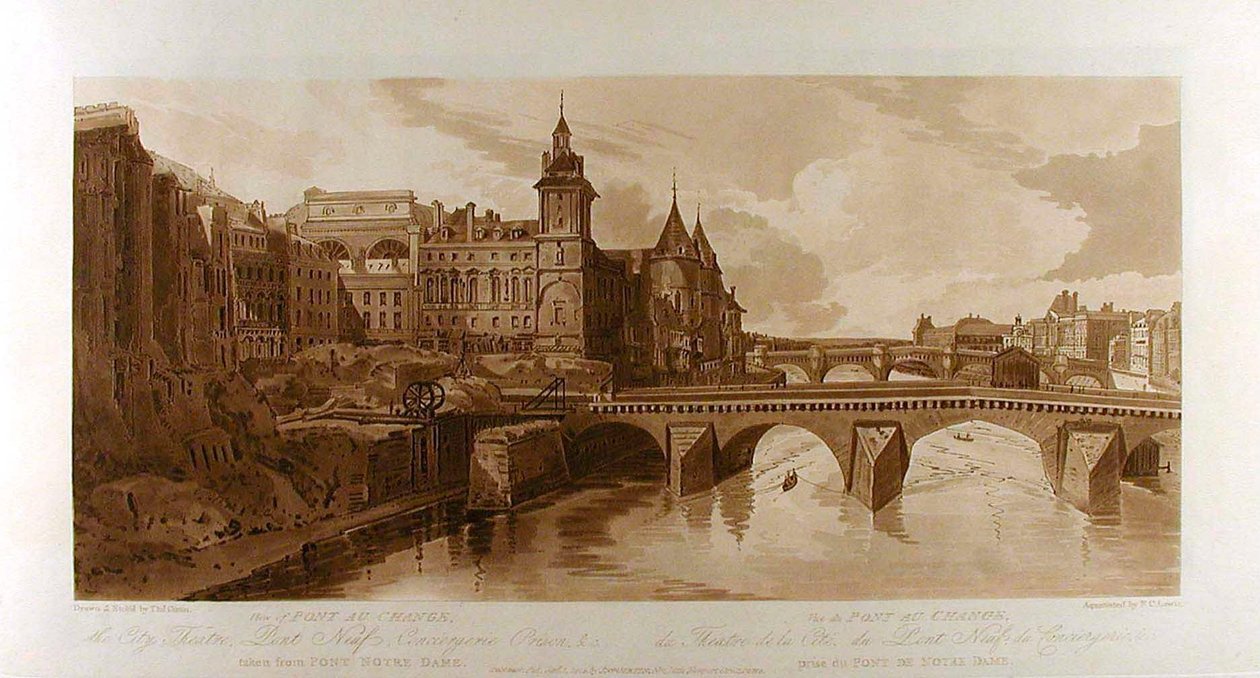 Vista da Pont au Change, do Teatro da Cidade, da Pont Neuf, da prisão da Conciergerie, etc., vista da Pont Notre-Dame de Thomas Girtin