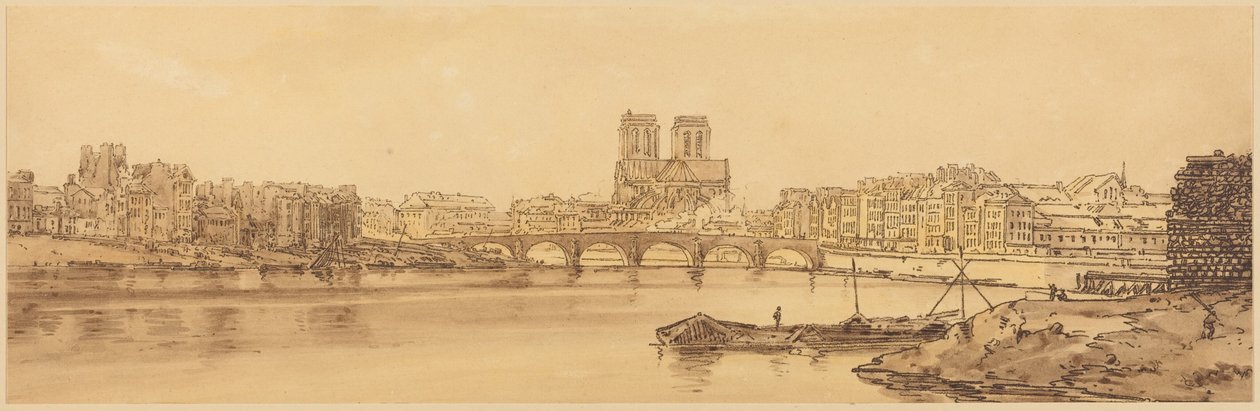 Vista da Pont de la Tournelle e de Notre-Dame, vista do Arsenal: prancha 11 de Thomas Girtin