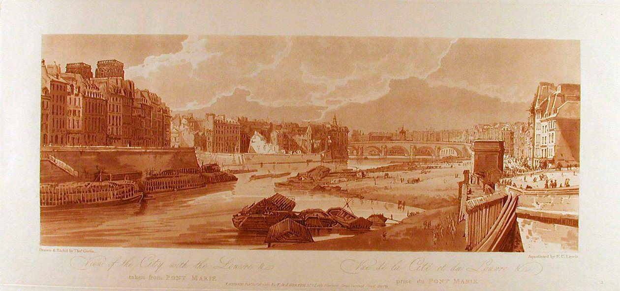 Ansicht der Stadt mit dem Louvre &c vom Pont-Marie aus gesehen de Thomas Girtin