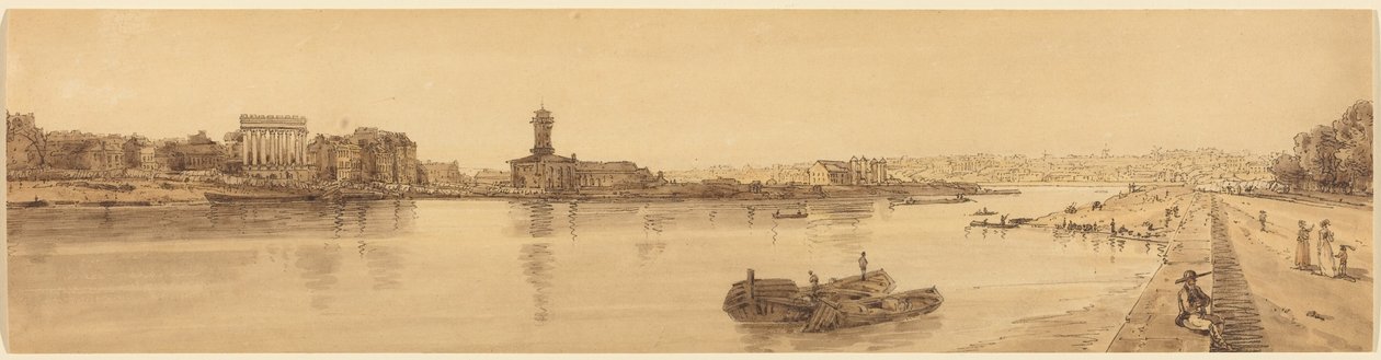 Vista da aldeia de Chaillot a partir da Pont de la Concorde: prancha 17 de Thomas Girtin