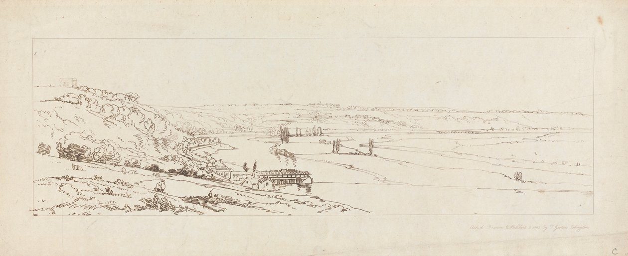 Vista da fábrica de água em Marly, e St. Germain-en-Laye vista ao longe de Thomas Girtin