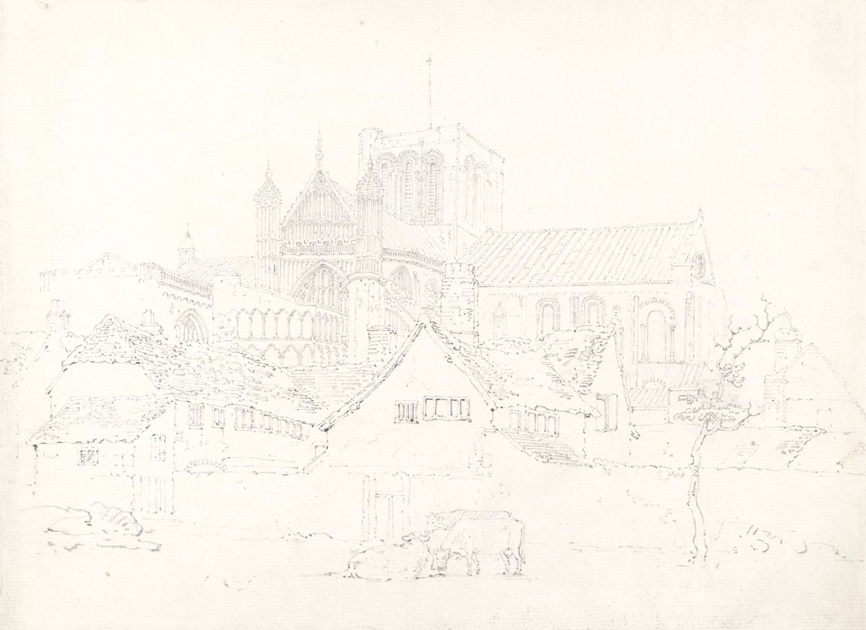 Catedral de Winchester, do Nordeste, c.1795 (grafite em papel colado) de Thomas Girtin