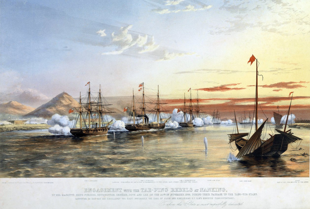 O ataque naval contra os rebeldes Taiping, em Nanjing de Thomas Goldsworth (after) Dutton