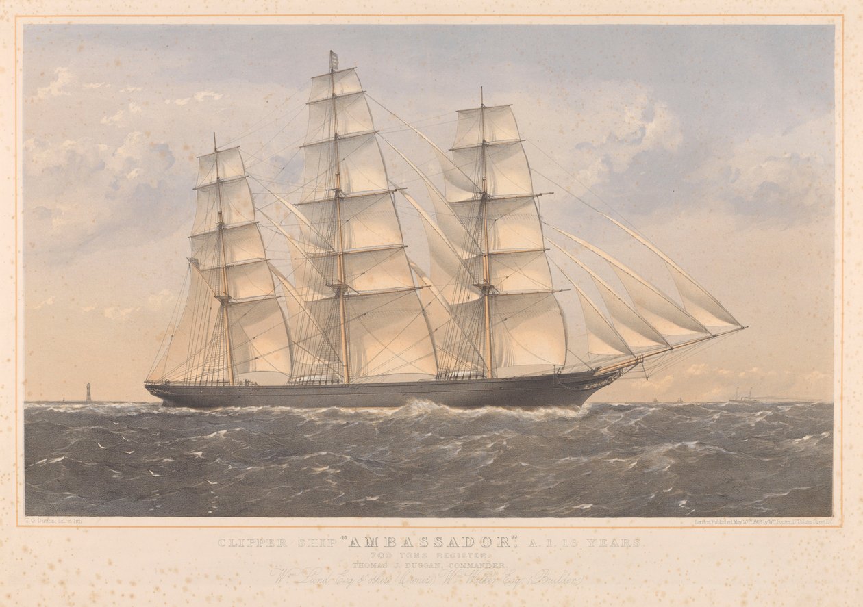 Navio Clipper Ambassador, A.1. 16 anos... William Lund Esquire  outros (proprietários) William Walker Esquire (construtores) de Thomas Goldsworth Dutton