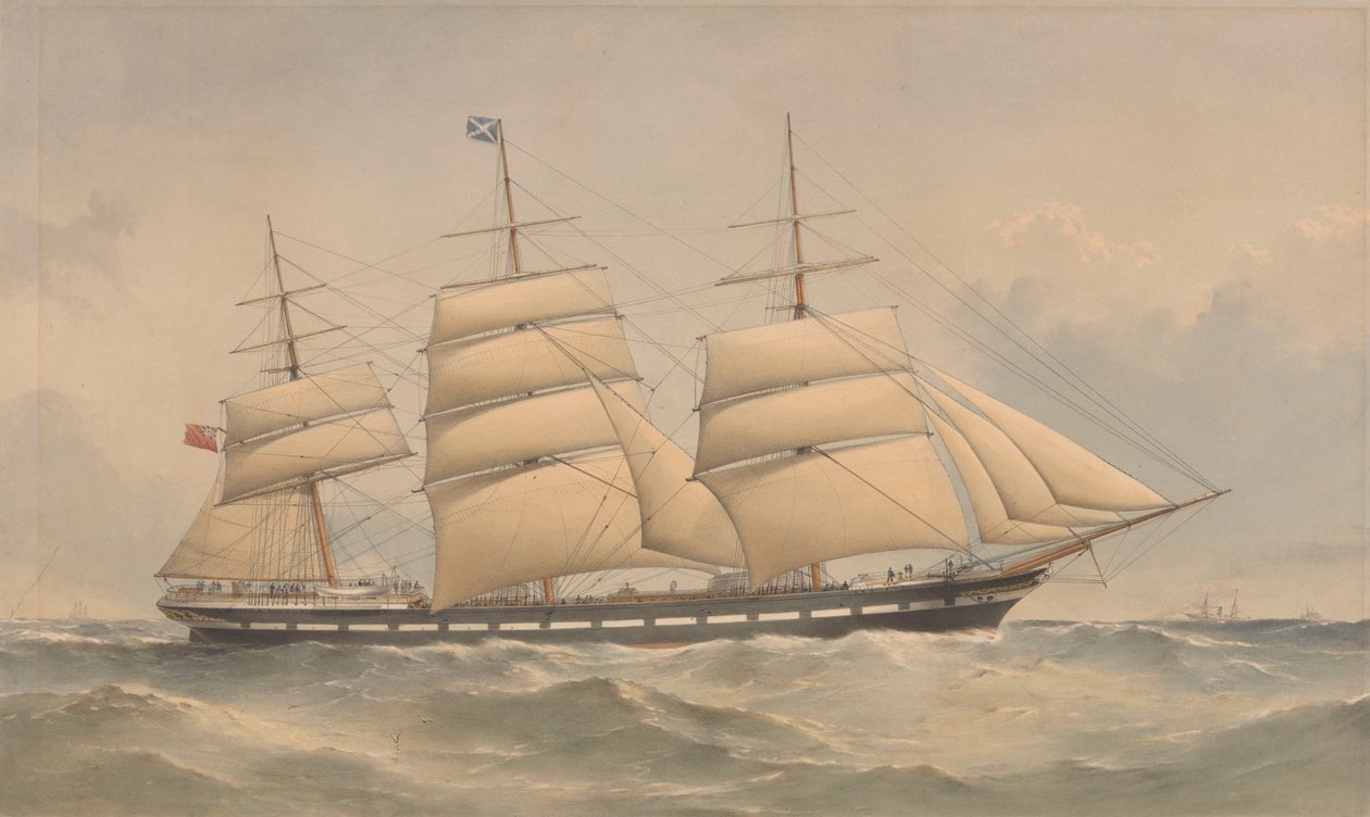 Navio Clipper Aurora no mar, c.1868-74 (litografia, colorida) de Thomas Goldsworth Dutton
