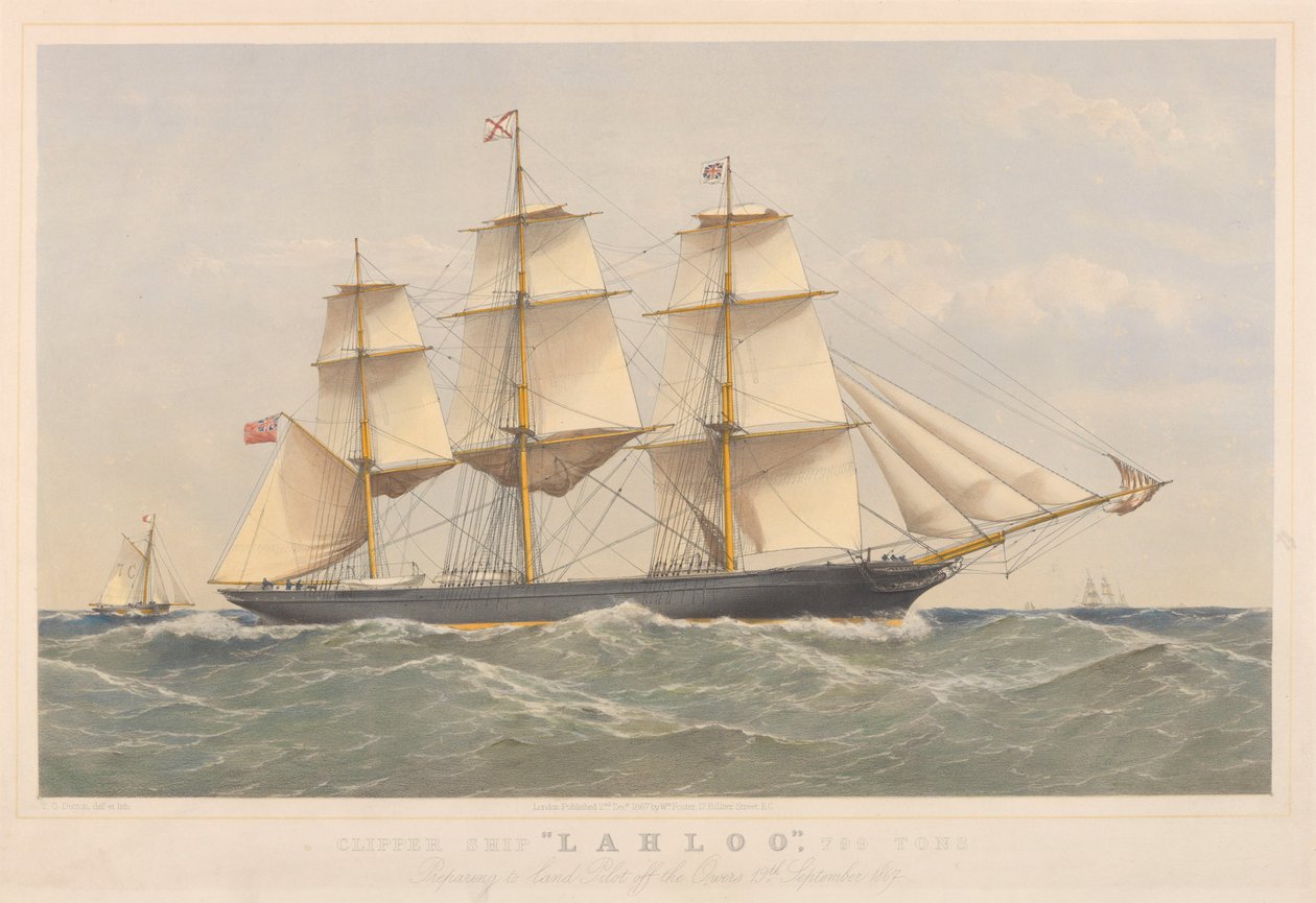 Navio Clipper Lahloo, 799 Toneladas, preparando-se para desembarcar Piloto ao largo das Owers de Thomas Goldsworth Dutton