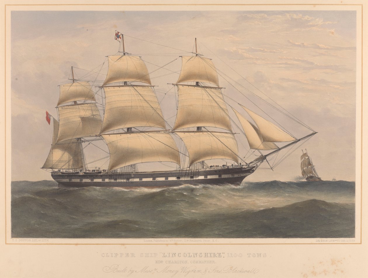 Navio Clipper "Lincolnshire" (1858) 1100 Toneladas, c.1858 (litografia) de Thomas Goldsworth Dutton