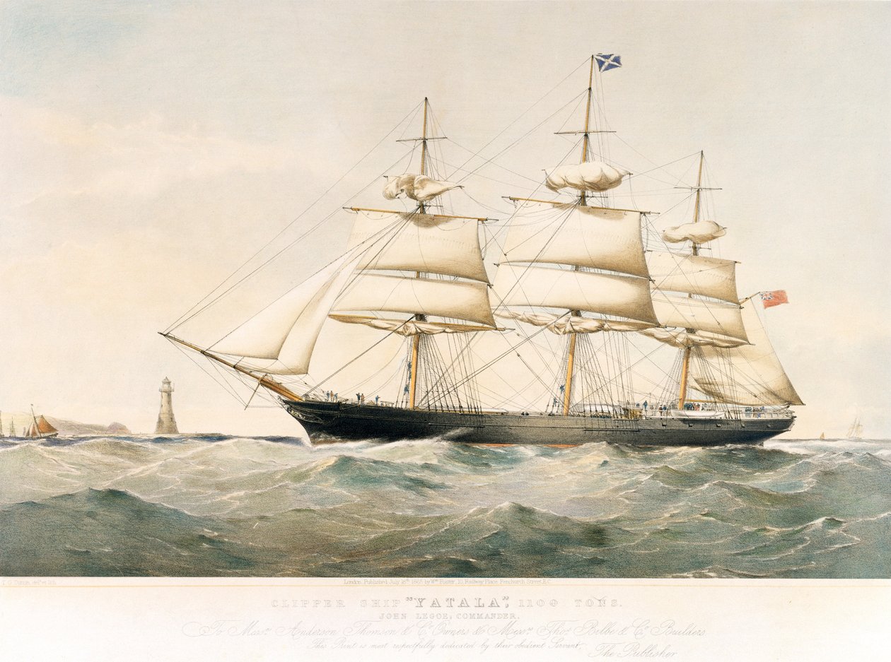 Litografia do navio Clipper "Yatala de Thomas Goldsworth Dutton