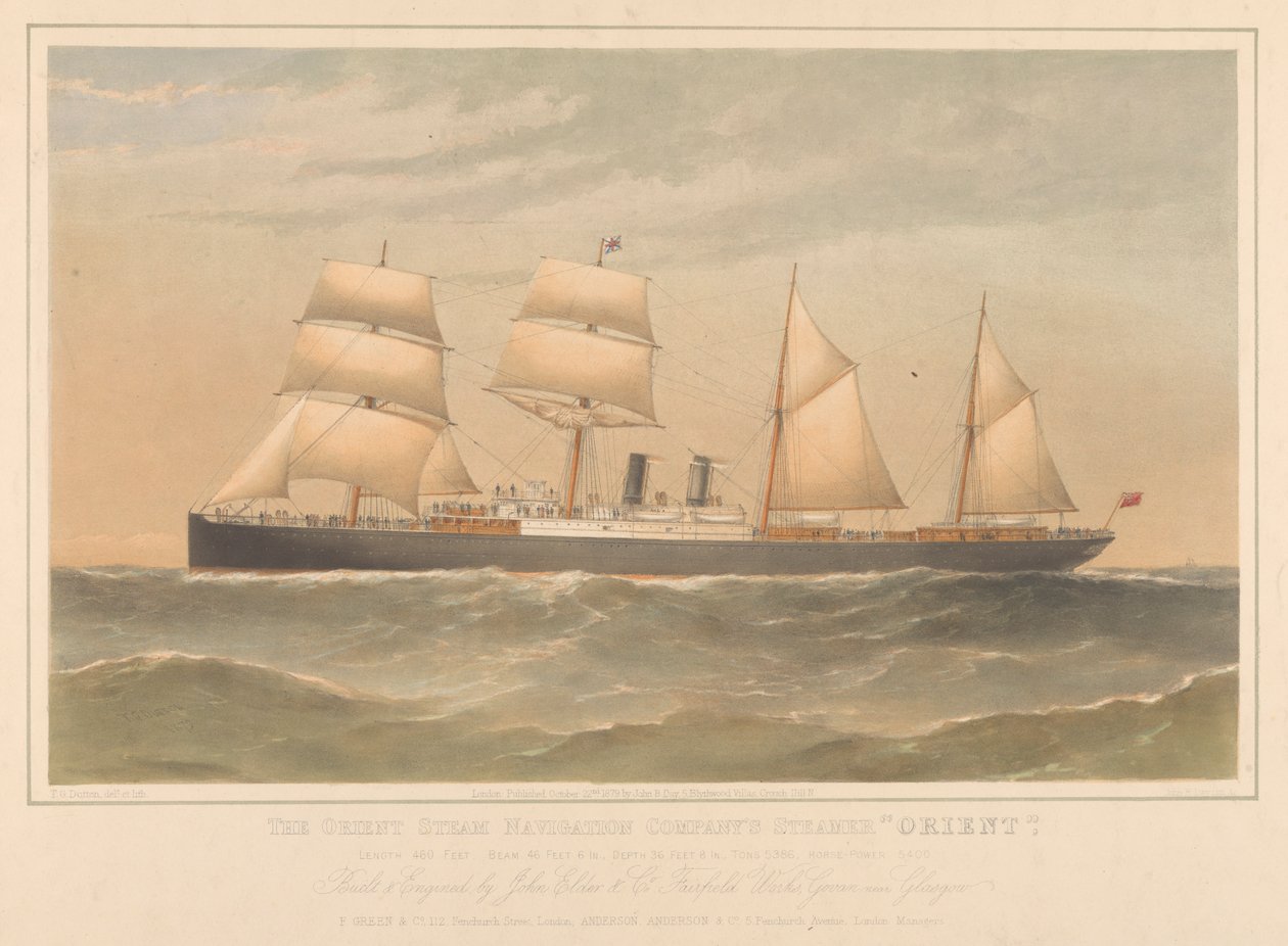 Litografia do navio a vapor "Orient" (1879) de Thomas Goldsworth Dutton