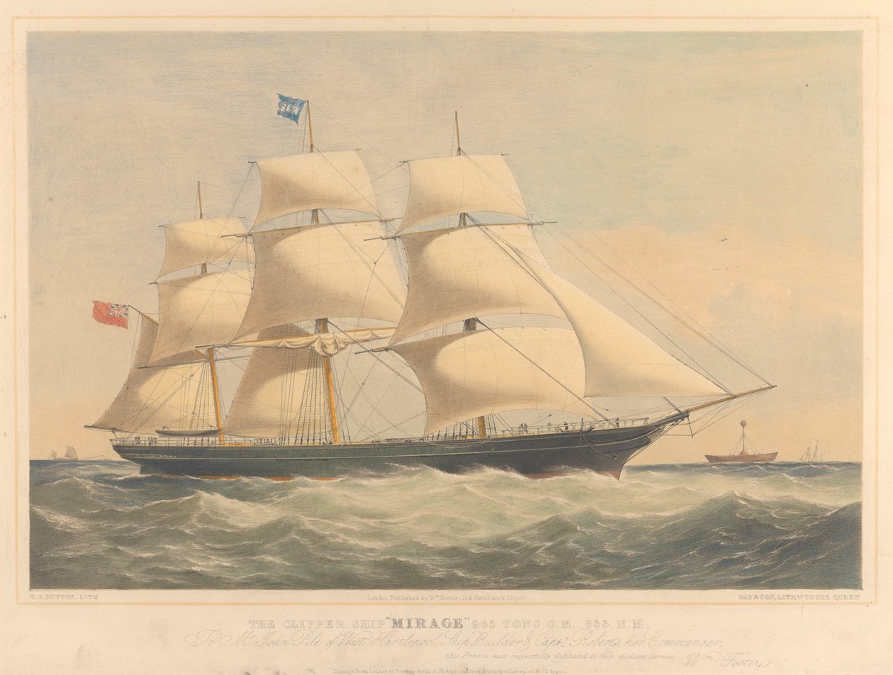 O navio Clipper Mirage, 965 toneladas, c.1853-57 (litografia, colorida) de Thomas Goldsworth Dutton
