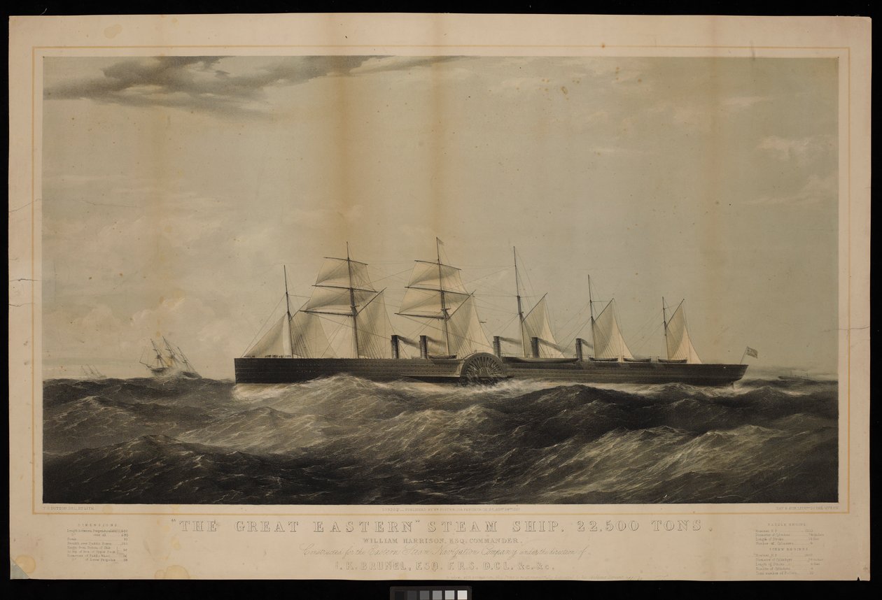 O Grande Navio a Vapor do Leste... William, Harrison, Esq, Comandante, Construído para a Companhia de Navegação a Vapor do Leste sob a direção de I K Brunel... de Thomas Goldsworth Dutton
