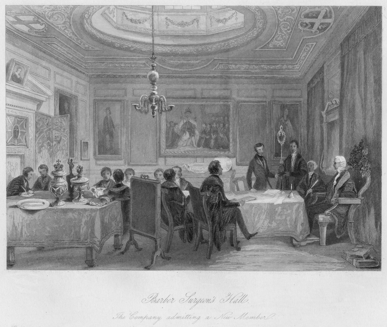 Salão de cirurgiões de barbeiro. A empresa admitindo um novo membro, c1841 de Thomas H. Ellis