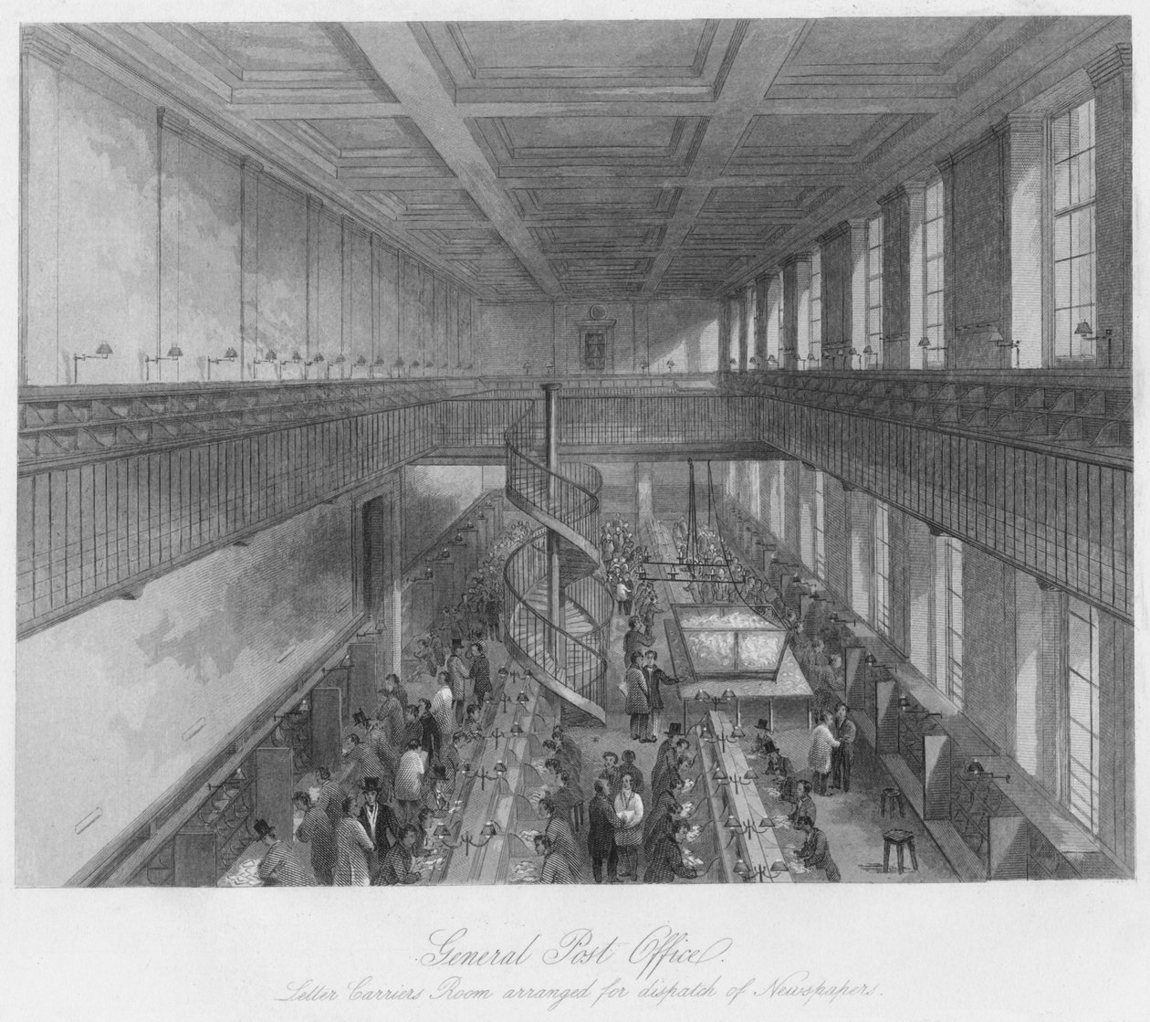 Correio Geral. Portadores de cartas Sala organizada para envio de jornais, c1841 de Thomas H. Ellis
