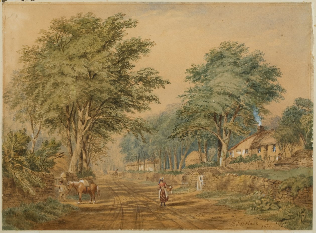 Etal, Northumberland (bodycolour e aquarela sobre papel) de Thomas H. Hair