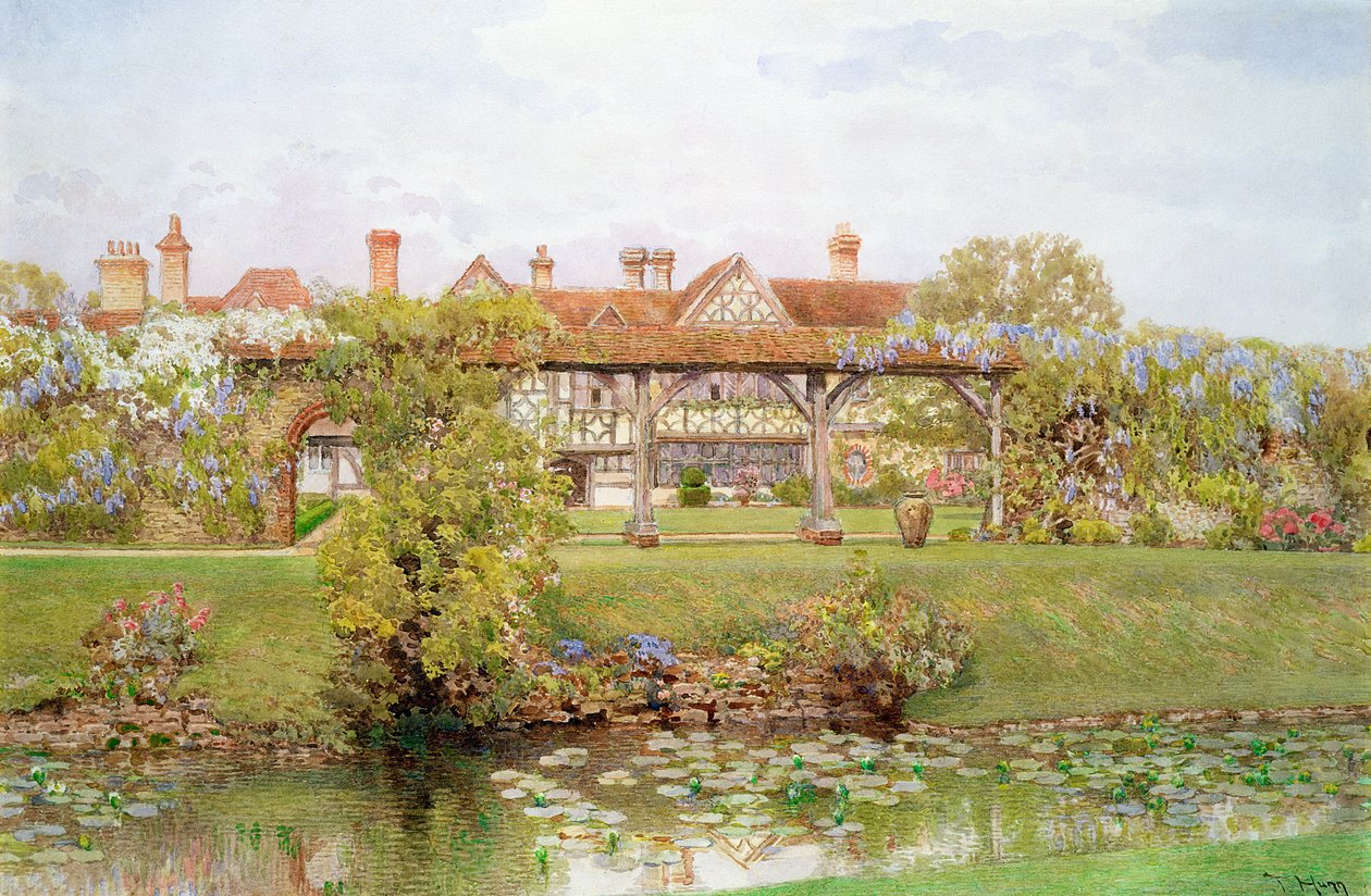 Great Tangley Manor, Surrey, com o Lily Pond e caminhada coberta de Thomas H. Hunn