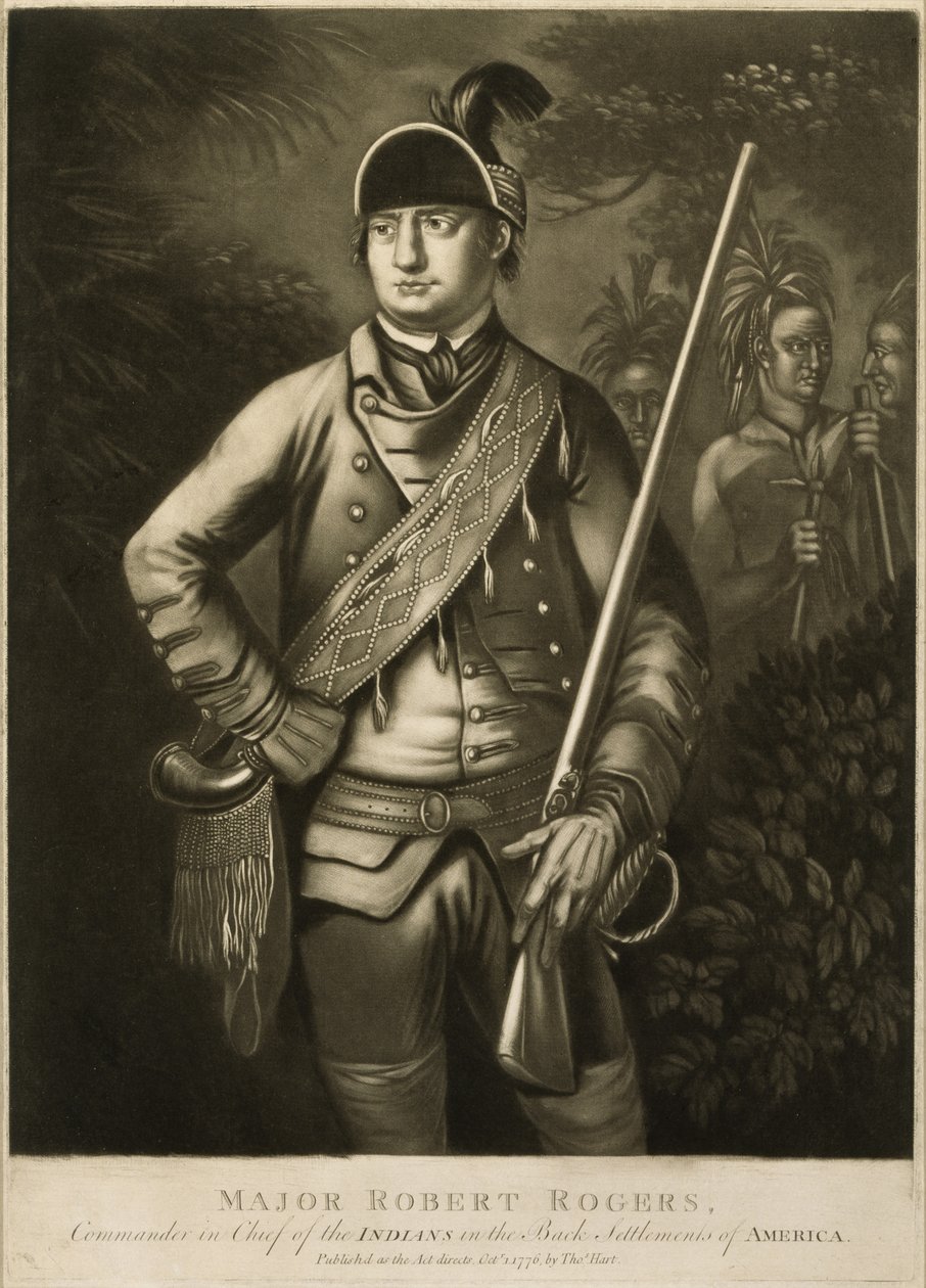 Major Robert Rogers, Comandante-em-Chefe dos Índios nas Colônias de Trás da América, c. 1776 (mezzotint) de Thomas Hart