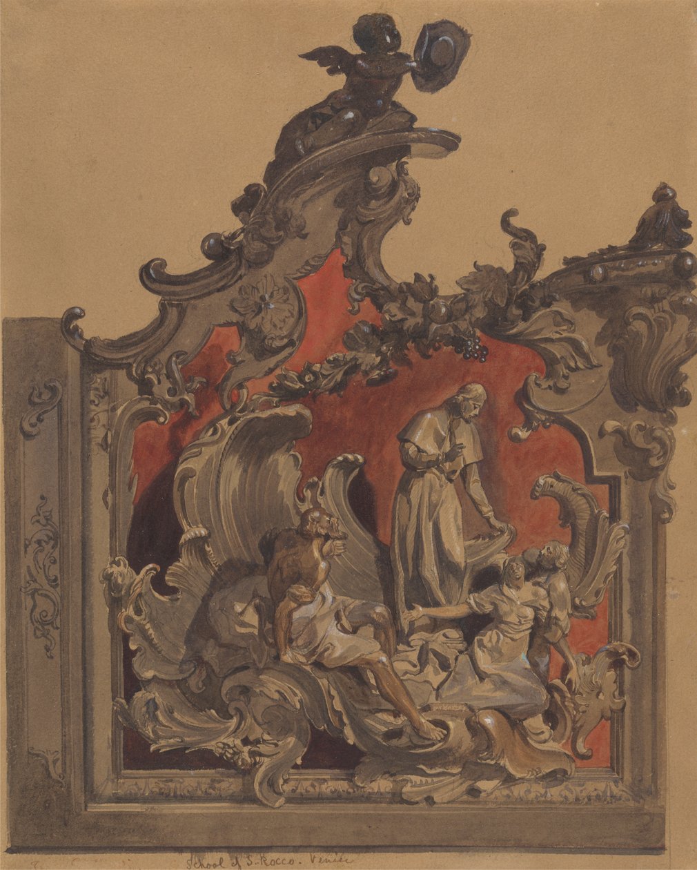 Escola de St. Rocco, Veneza, Estudo da Decoração Curva de Thomas Hartley Cromek