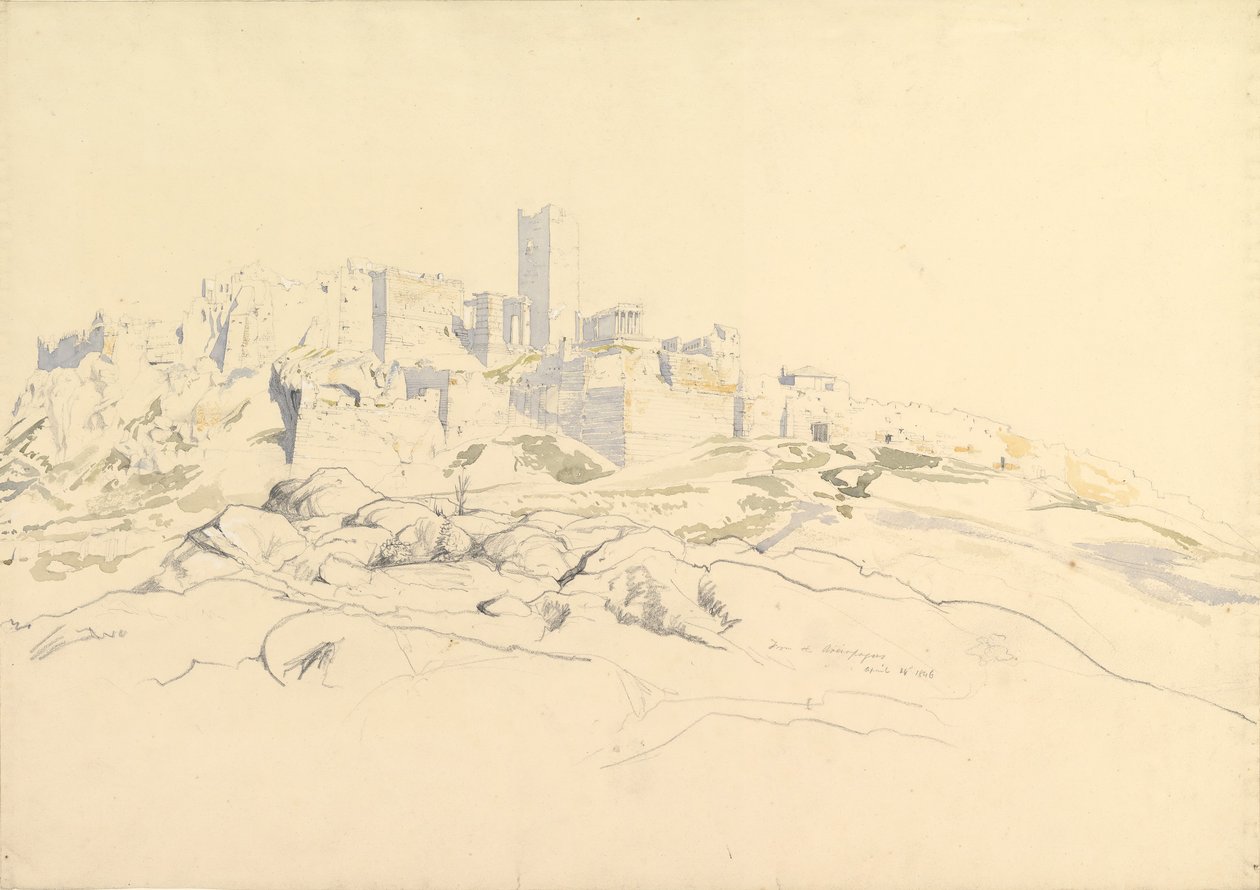 A Acrópole do Areópago, Atenas, 24 de abril de 1846. de Thomas Hartley Cromek