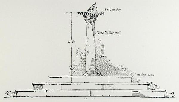 Sundial, de "The Art and Craft of Garden Making" de Thomas Mawson, publicado em 1900 (gravura) (foto a p/b) de Thomas Hayton Mawson