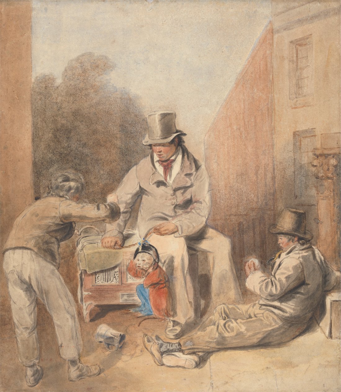 Homem e crianças com um órgão de rua e um macaco de Thomas Heaphy