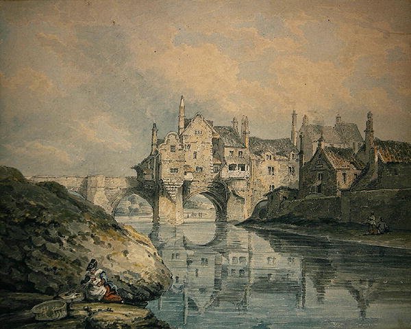 Ponte Elvet, Durham (aguarela sobre papel) de Thomas Hearne
