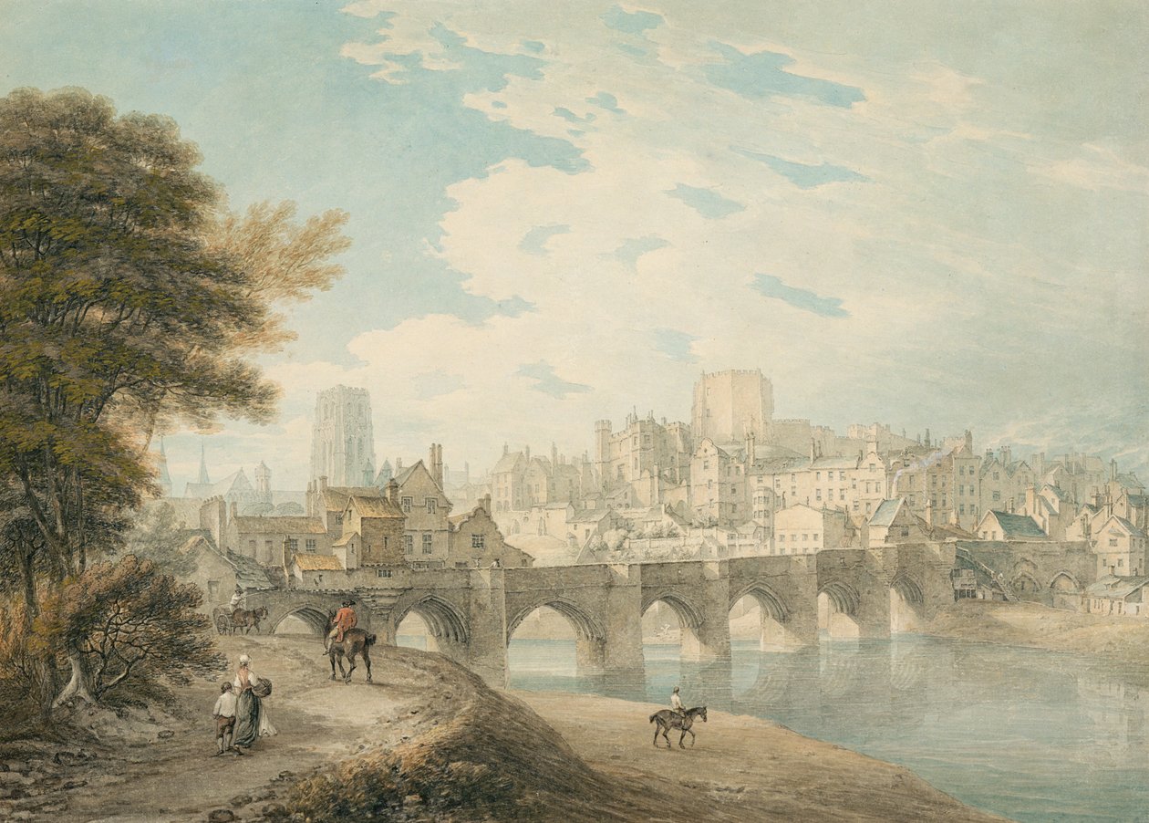 North-East View of Durham, c.1783 (lápis, aquarela e guache sobre papel) de Thomas Hearne