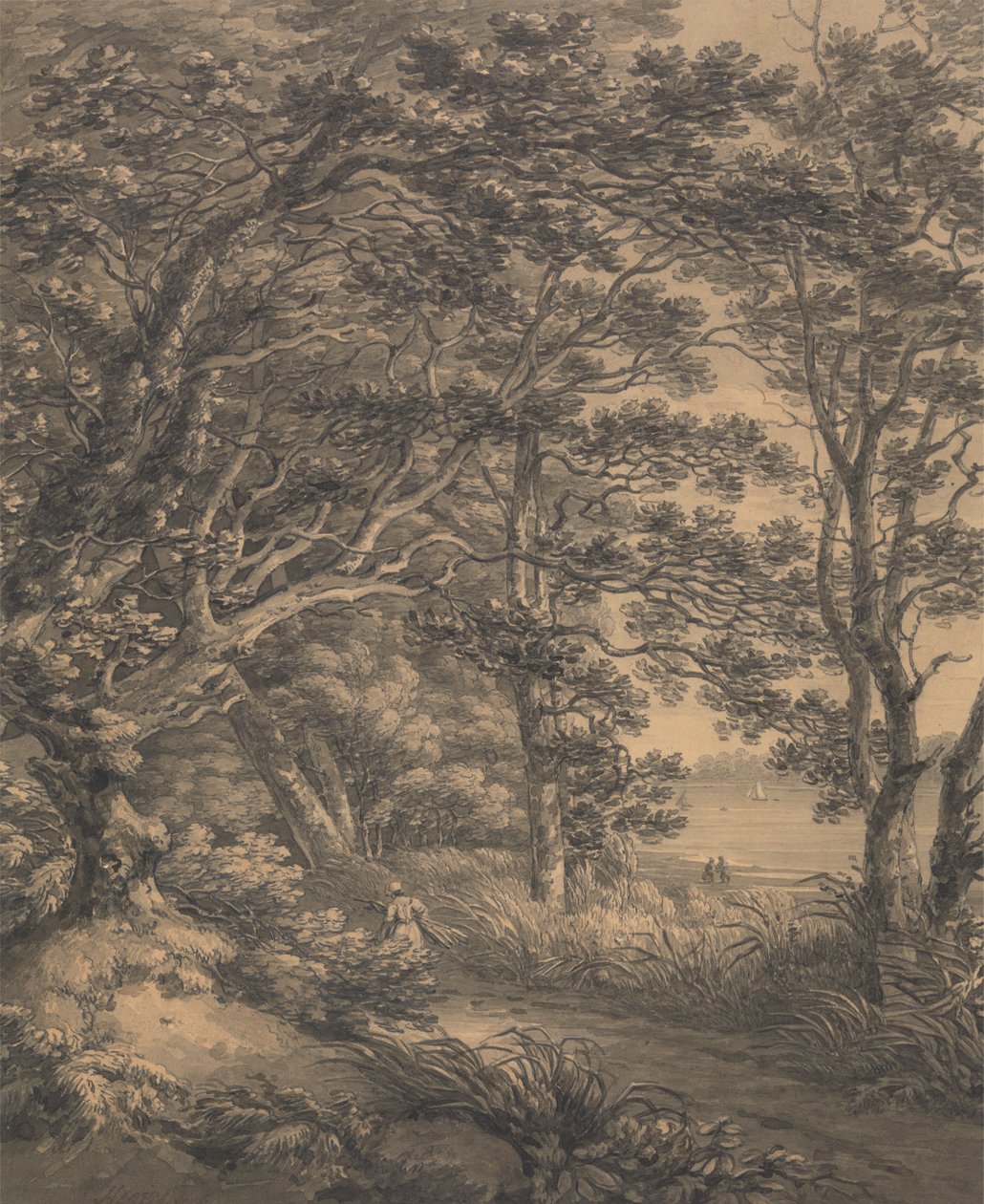 Paisagem fluvial com figuras de Thomas Hearne