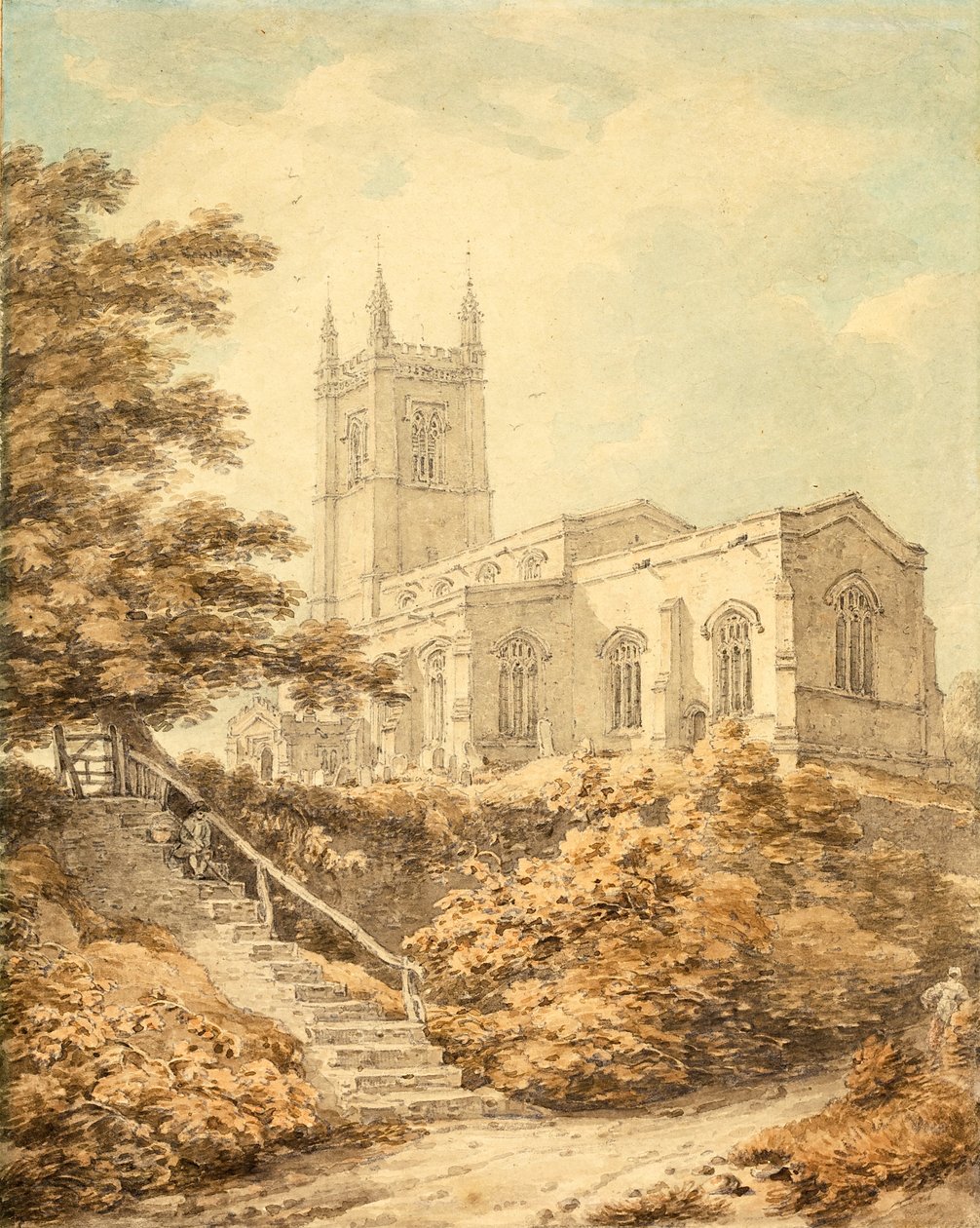 Aspecto sudeste da igreja em Odell de Thomas Hearne