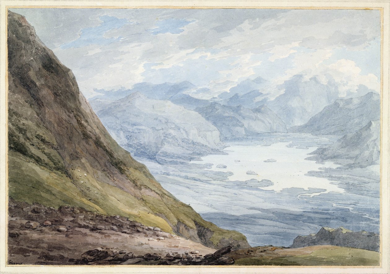 Vista de Skiddaw sobre Derwentwater (wc sobre lápis sobre papel) de Thomas Hearne