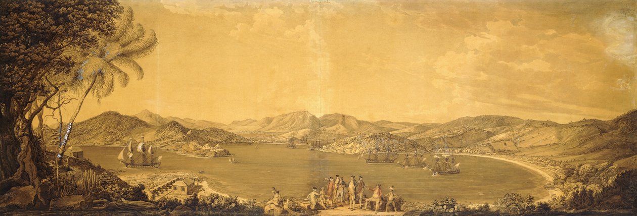 Vista de Antígua: Porto Inglês, Baía de Freeman e Porto de Falmouth, Colina do Monge etc., 1775-76 de Thomas Hearne
