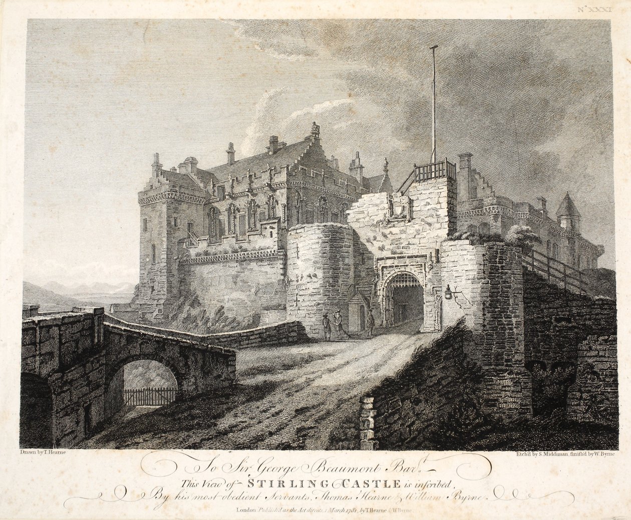 Vista do Castelo de Stirling, eng. William Byrne, pub. 1781 de Thomas Hearne