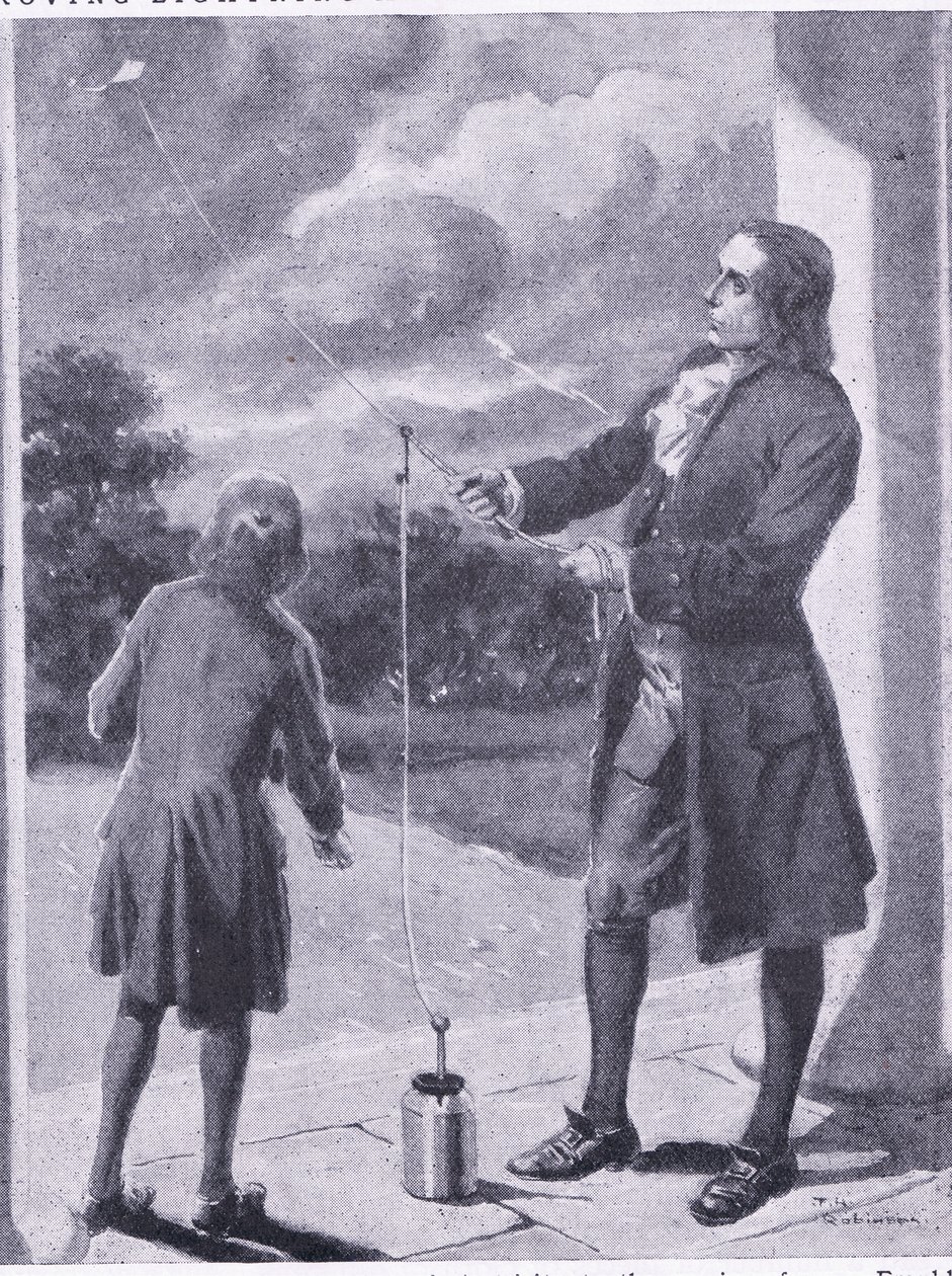 Franklin a provar o relâmpago e o fenómeno elétrico, ilustração do "Cassell