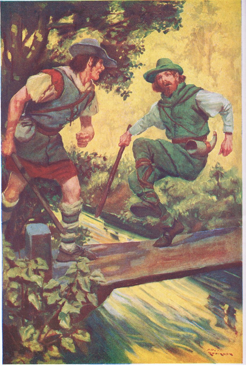 Num momento de azar, escorregou sobre as tábuas de madeira (litografia a cores) de Thomas Heath Robinson