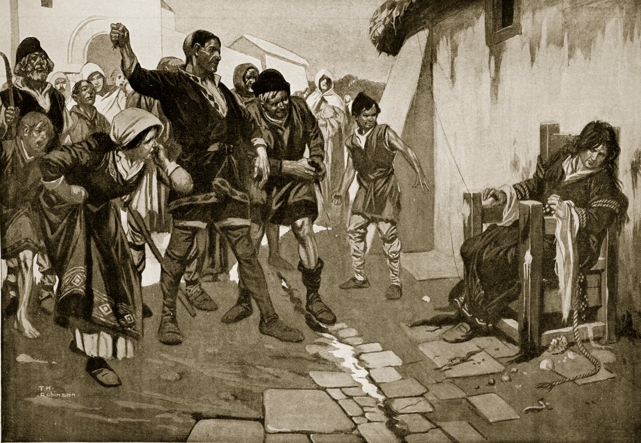 O banco de Cucking na época normanda, ilustração de "Hutchinson