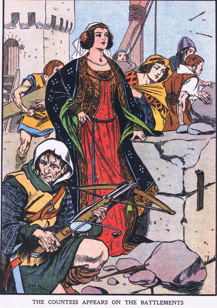 A condessa aparece nas ameias (litografia a cores) de Thomas Heath Robinson