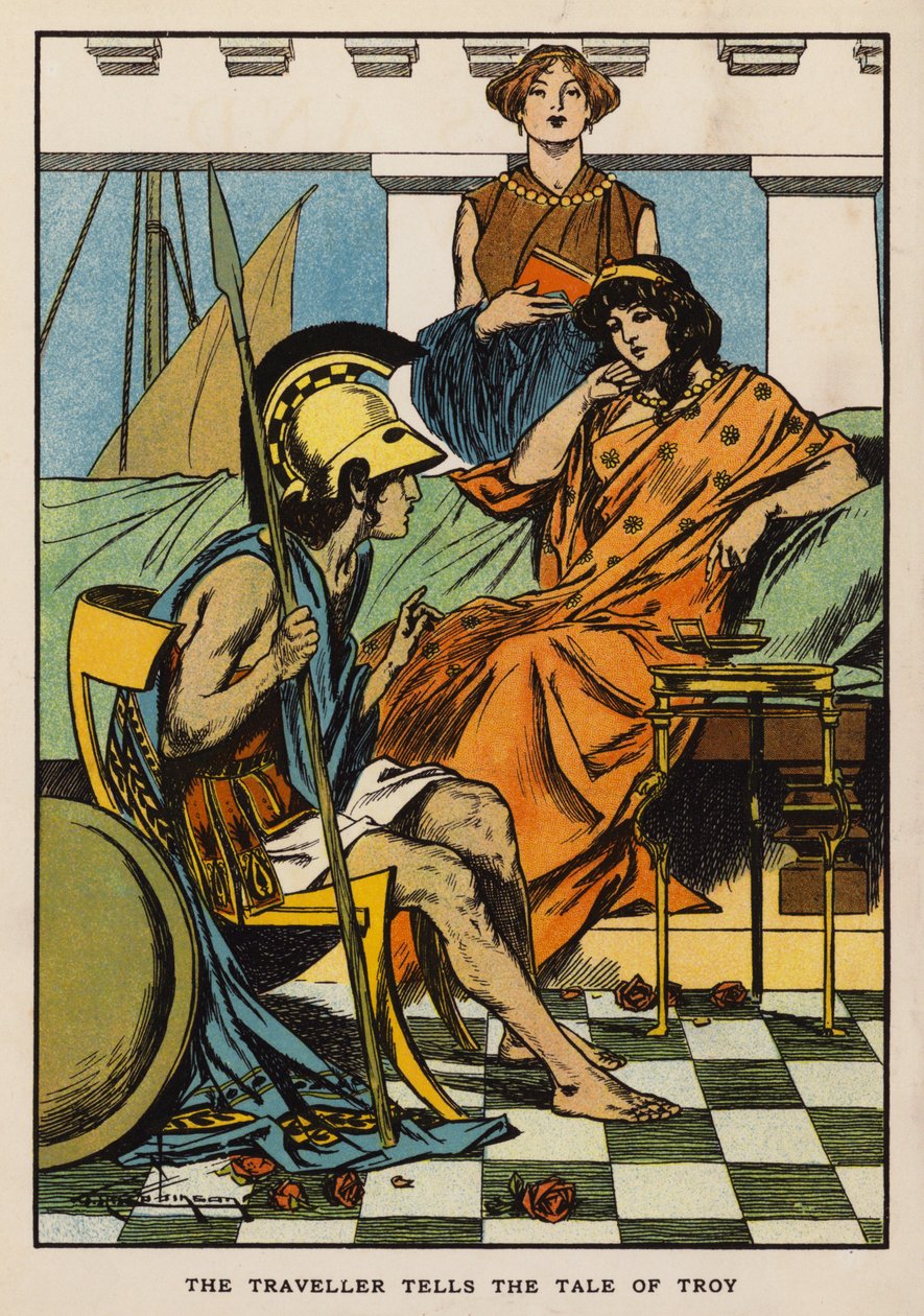 O viajante conta a história de Troia (litografia a cores) de Thomas Heath Robinson