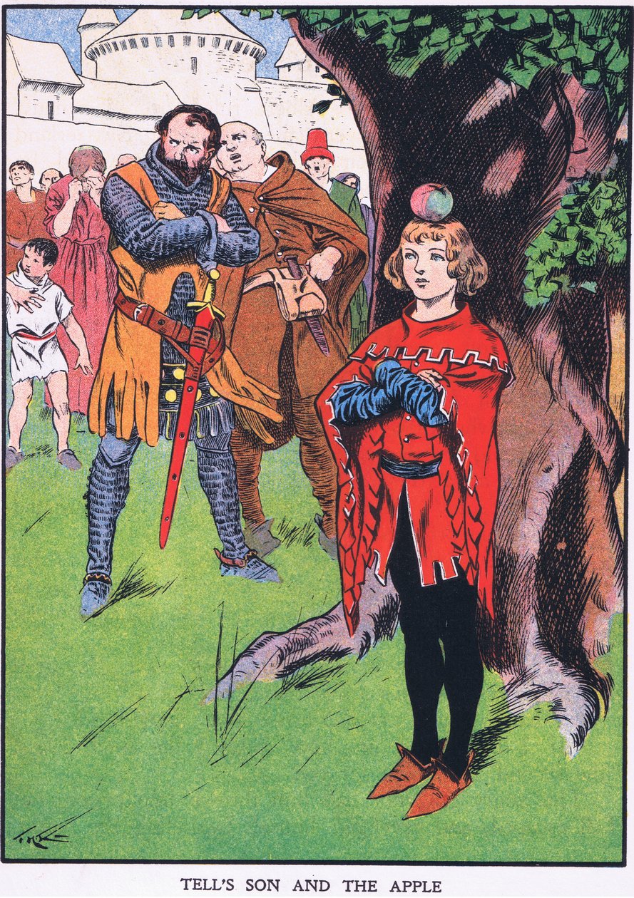 O filho de Guilherme Tell e a maçã (litografia a cores) de Thomas Heath Robinson