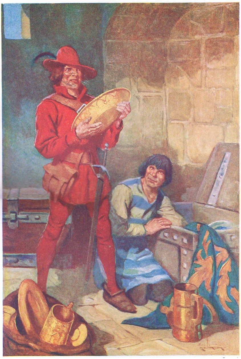 Sem perda de tempo, os dois saquearam o armazém de chapa dos xerifes (litografia a cores) de Thomas Heath Robinson