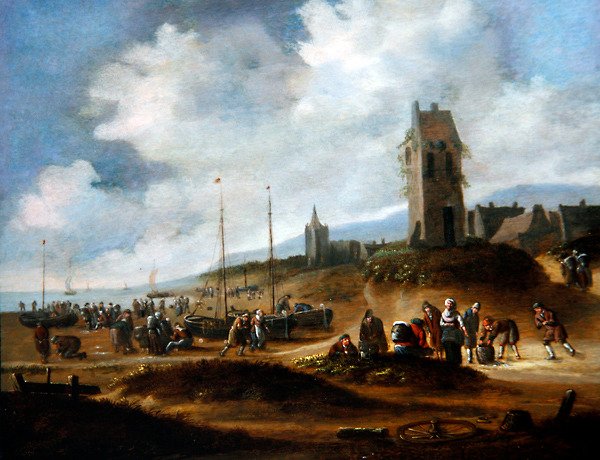 Uma Vista de Egmond com Pescadores vendendo a sua Apanha de Thomas Heeremans