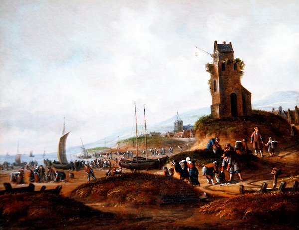 Uma Vista de Scheveningen, com os Pescadores a venderem a sua Apanha de Thomas Heeremans