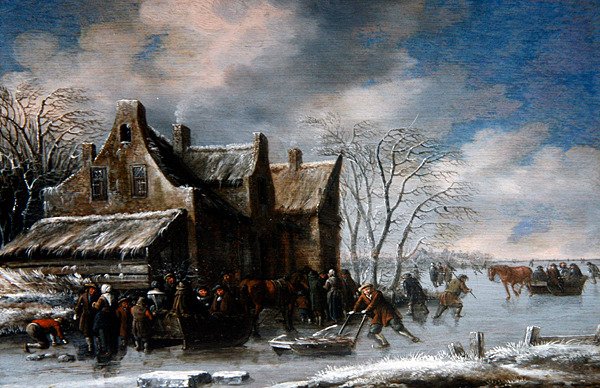 Uma Paisagem de Inverno (óleo sobre painel) de Thomas Heeremans