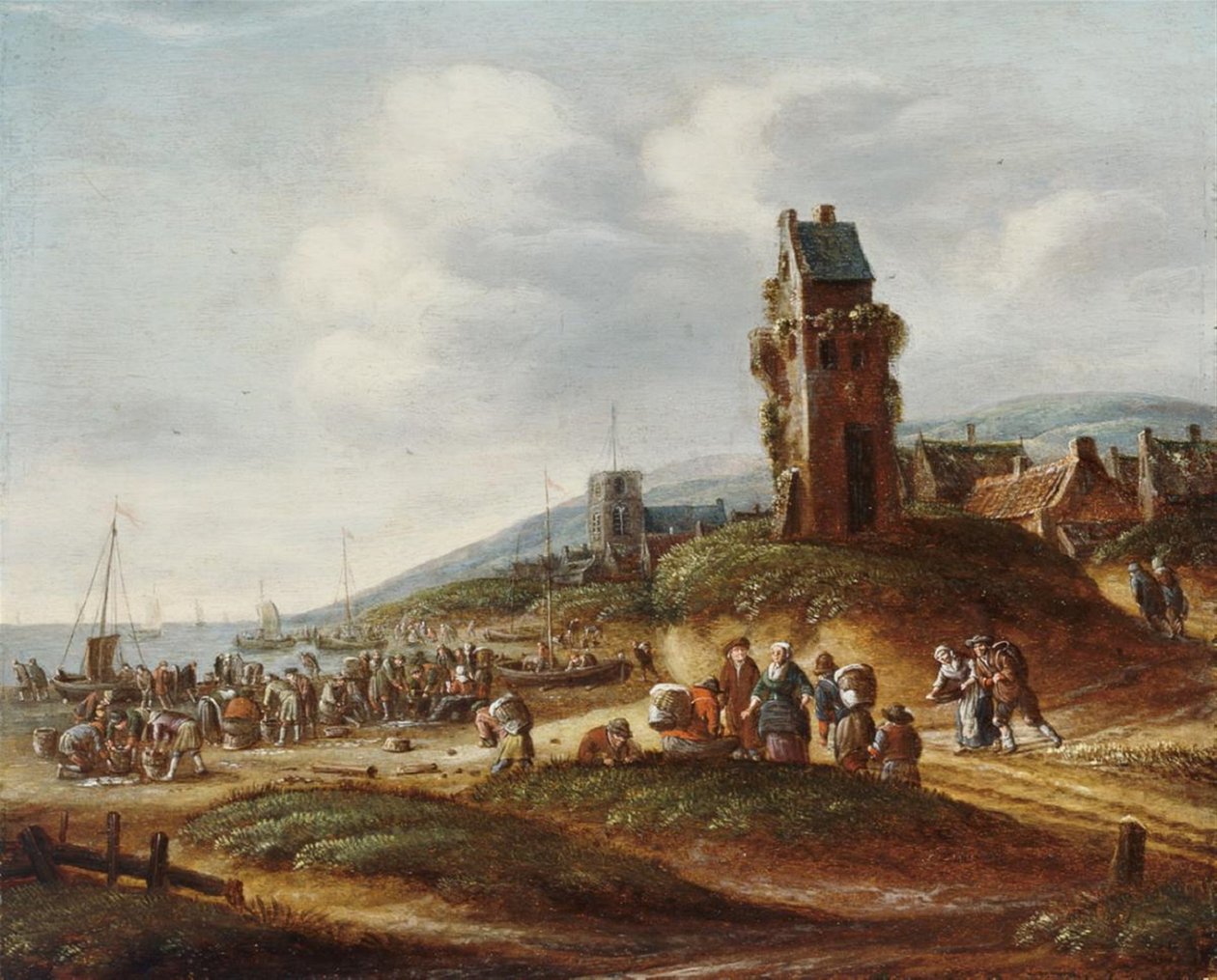 Pescadores descarregam as suas capturas na praia perto de Egmond de Thomas Heeremans