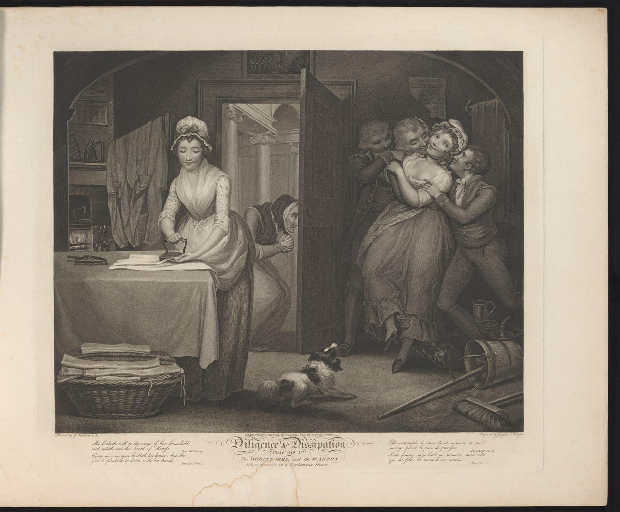 Ingetogen en losbandige dienstmeiden
Placa 1. The Modest Girl and the Wanton/ Fellow Servants in a Gentleman