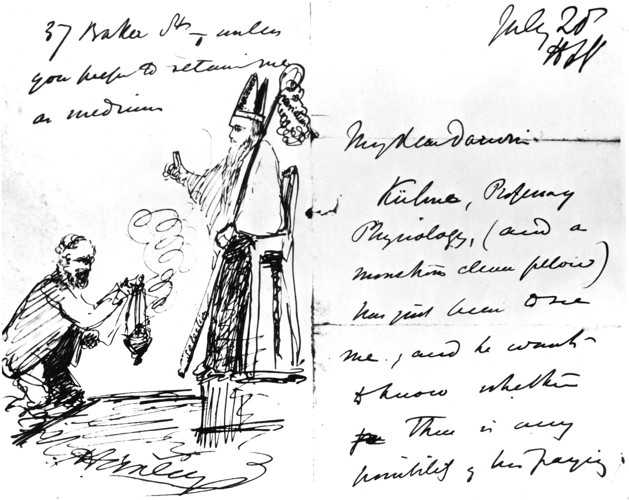 Uma carta de Thomas Henry Huxley para Charles Darwin, com um esboço de Darwin como bispo ou santo, 20 de julho de 1868 de Thomas Henry Huxley