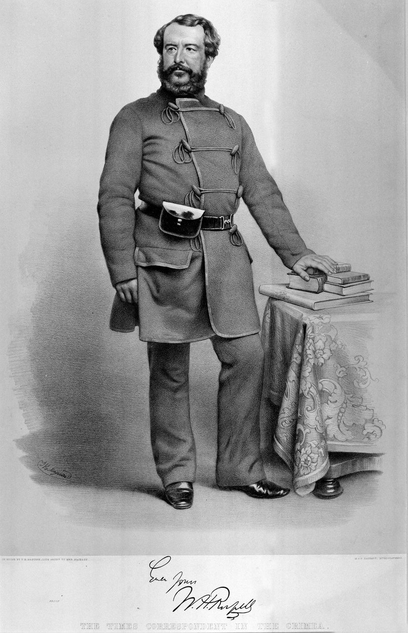 Retrato de WH Russell (1820-1907) O Correspondente do Times na Criméia, com uma fac-símile de seu autógrafo, publicado em 1855 de Thomas Herbert Maguire