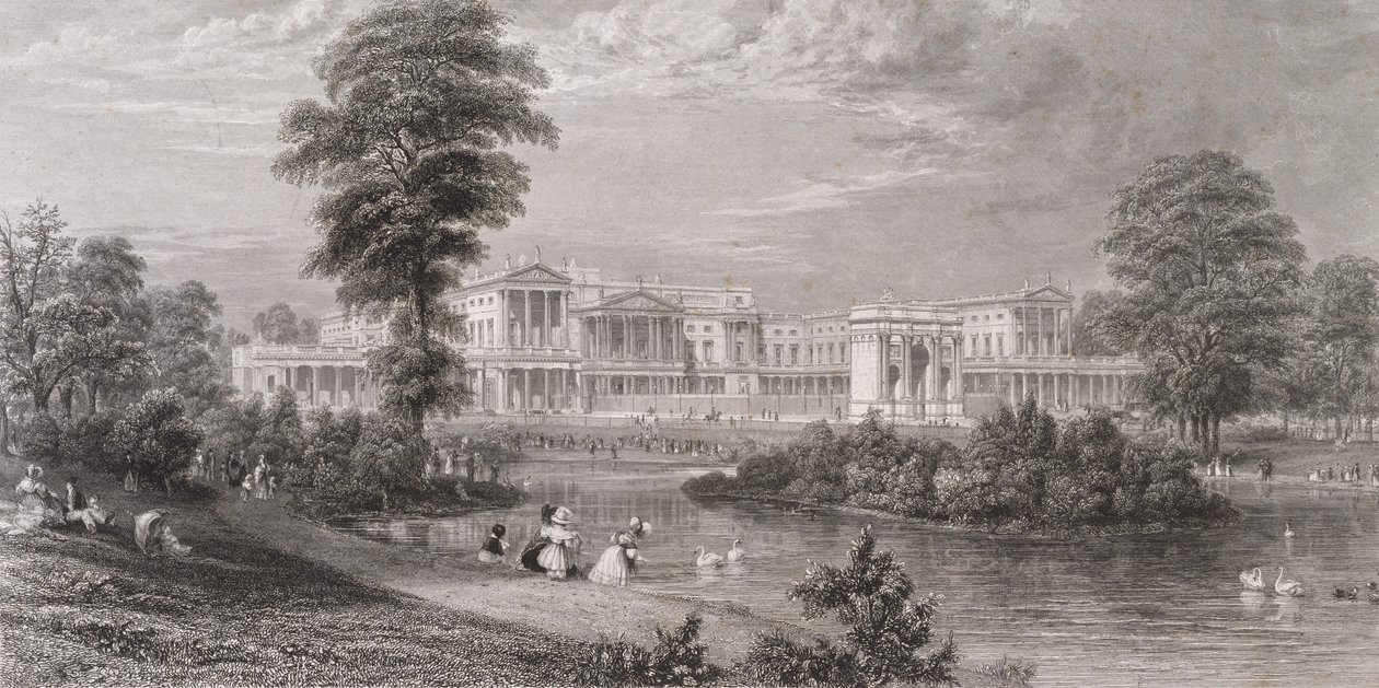 Vista do Palácio de Buckingham e Marble Arch, do Parque de St. James, c.1835 de Thomas Higham
