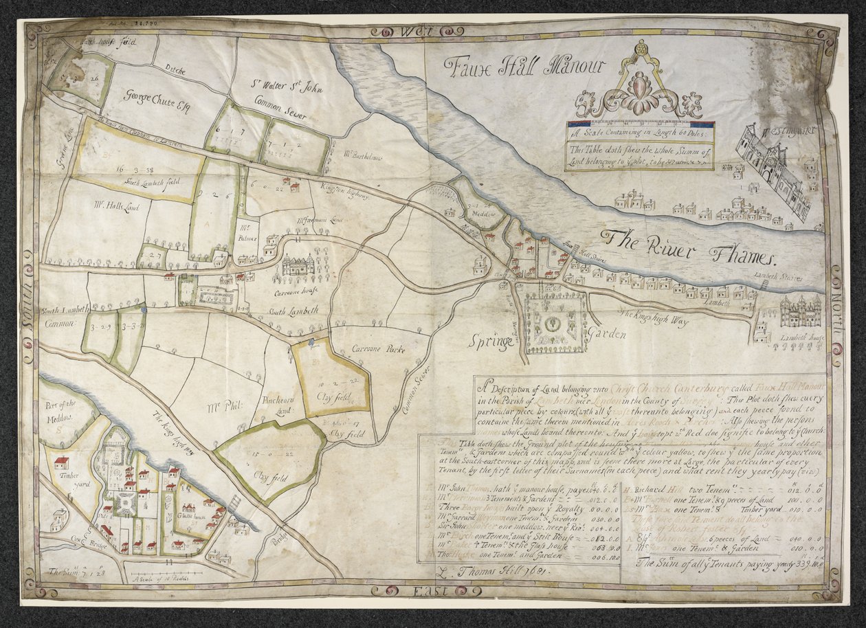 Adicionar. 34790 Plano da mansão Faux Hall [agora Vauxhall], em Lambeth, co. Surrey de Thomas Hill