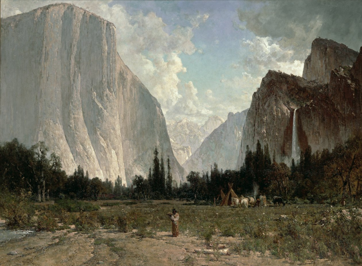 Cataratas de Bridal Veil, Yosemite, c.1870-84 (óleo sobre tela) de Thomas Hill
