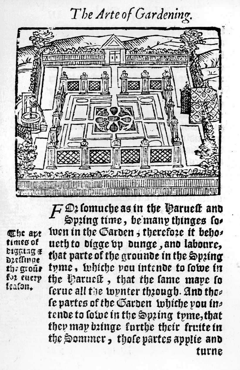 Jardim elizabetano da arte rentável da jardinagem, 1568 de Thomas Hill