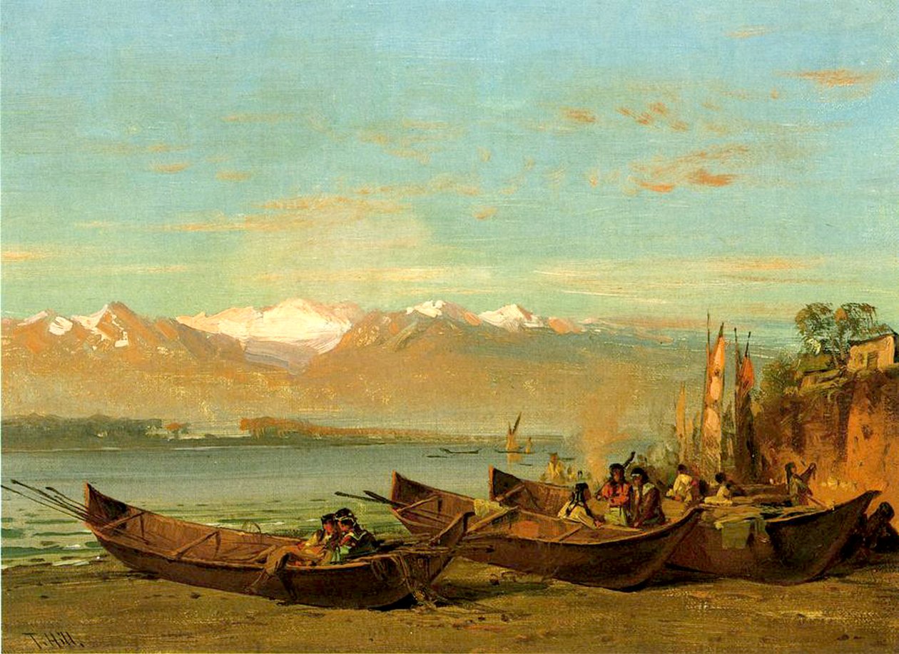 O Festival do Salmão, Rio Columbia, c.1888 de Thomas Hill